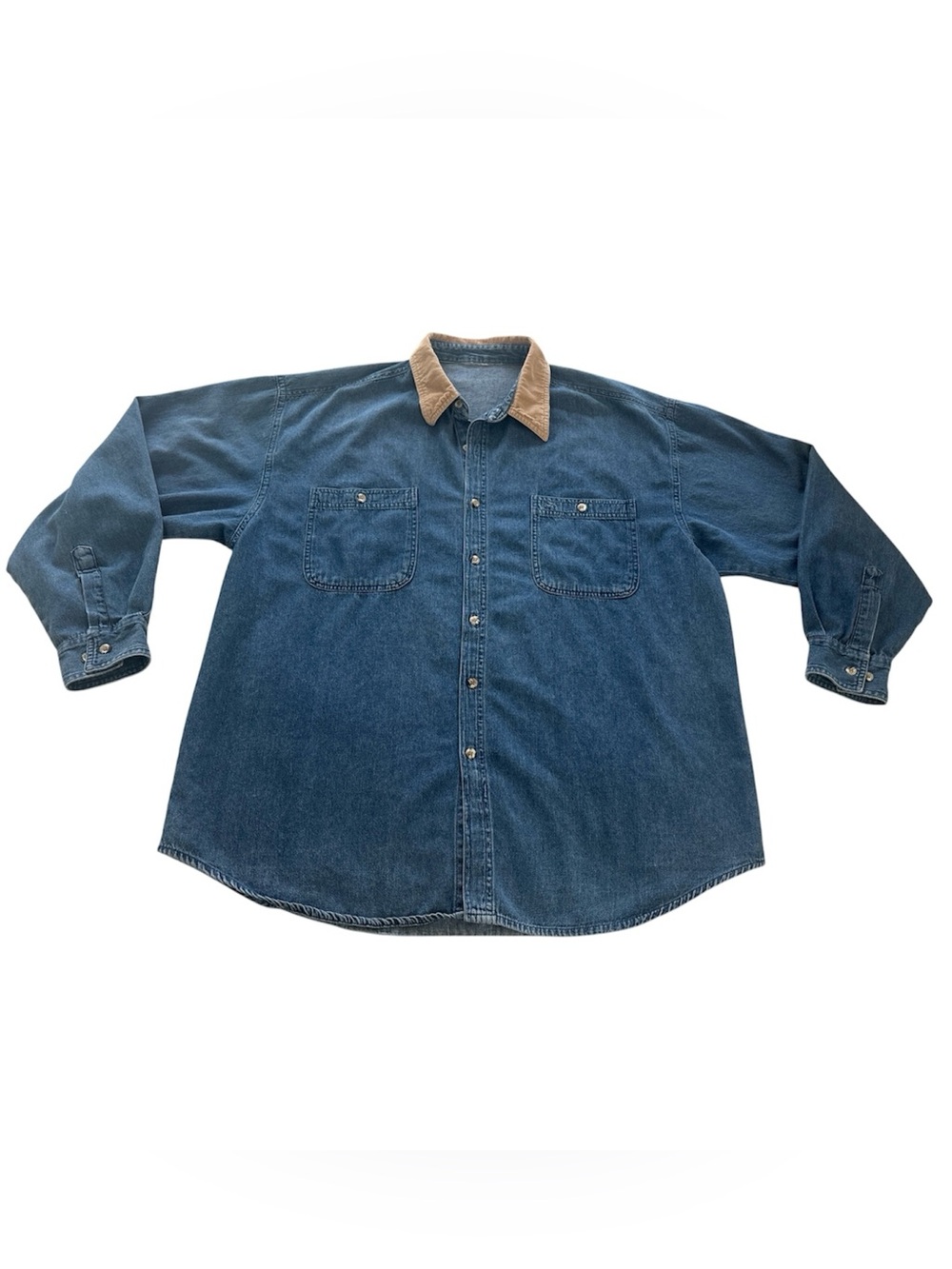 Vintage 90s Denim Button Down Shirt Corduroy Collar 100% Cotton - Picture 3 of 5
